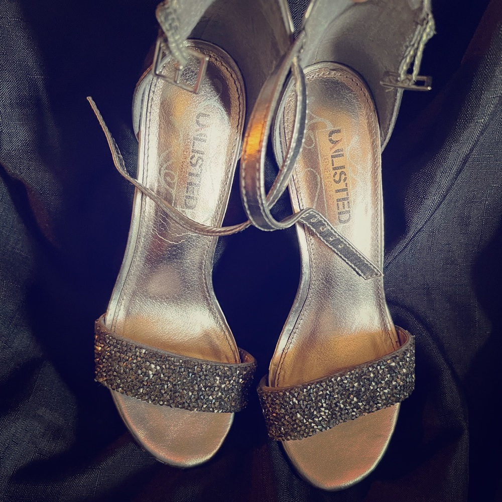 Dark silver heel sandals size 6 1/2